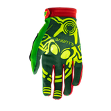The Jungle L//E Limited Edition glove has a bold lime green large Illusive skull badge with a layering of green and on the tops. Red finger webbing and finished off with red pipping. Forest green palm w/ reverse Illusive skull silicone logo in lime to keep that grip on whatever you be holding.