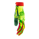 The Jungle L//E Limited Edition glove has a bold lime green large Illusive skull badge with a layering of green and on the tops. Red finger webbing and finished off with red pipping. Forest green palm w/ reverse Illusive skull silicone logo in lime to keep that grip on whatever you be holding.