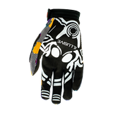 The Dizzy L//E Limited Edition thin lightweight glove has the Illusive skull surrounded with multicolor dizzy spirals on the tops. Black breathable finger webbing and finished off with black pipping. Black palm w/ reverse Illusive skull silicone logo in white to keep that grip on whatever you be holding.