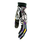 The Dizzy L//E Limited Edition thin lightweight glove has the Illusive skull surrounded with multicolor dizzy spirals on the tops. Black breathable finger webbing and finished off with black pipping. Black palm w/ reverse Illusive skull silicone logo in white to keep that grip on whatever you be holding.