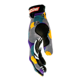 The Dizzy L//E Limited Edition thin lightweight glove has the Illusive skull surrounded with multicolor dizzy spirals on the tops. Black breathable finger webbing and finished off with black pipping. Black palm w/ reverse Illusive skull silicone logo in white to keep that grip on whatever you be holding.