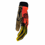 The Lean  L//E Limited Edition glove has a bold orange large Illusive skull badge with olive and black on the tops. Yellow finger webbing and finished off with blue pipping. Desert tan palm w/ reverse Illusive skull silicone logo in black to keep that grip on whatever you be holding. 