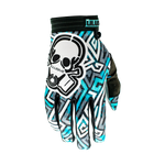 The Maze glove has the classic Illusive skull badge placed over top of the Tiffany blue splattered over top of the gray and white Maze pattern. Black finger webbing and finished off with black pipping. Gray palm w/ Illusive skull silicone logo in teal to keep that grip on whatever you be holding. 