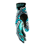The Maze glove has the classic Illusive skull badge placed over top of the Tiffany blue splattered over top of the gray and white Maze pattern. Black finger webbing and finished off with black pipping. Gray palm w/ Illusive skull silicone logo in teal to keep that grip on whatever you be holding. 